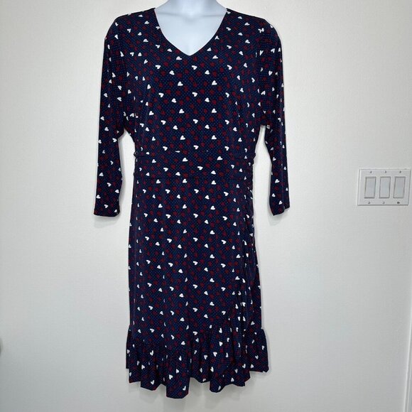Talbots Ruffle Dress Size 20W Navy Blue Heart Print - Picture 1 of 10